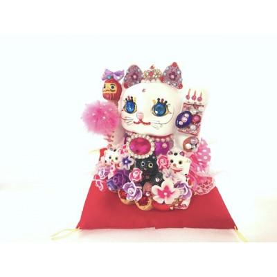 ふるさと納税 中間市 金運親子招福ジュエリー招き猫エリザベス(S)赤座布団付き