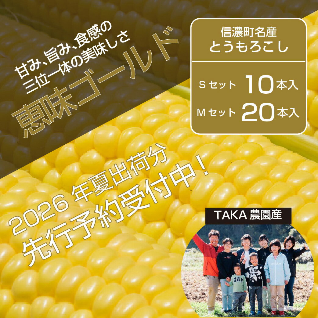 【ふるさと納税】『TAKA農園の恵味（めぐみ）ゴールド』2Lサイズ（1本450g相当）10本セット/ 20本セット2026年夏の予約受付開始！ ｜長野県信濃町名産とうもろこし／スイートコーンの人気品種を予約受付中！ 令和8年7月下旬～8月下旬に出荷予定