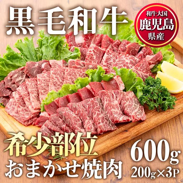 No.547 鹿児島県産黒毛和牛希少部位おまかせ焼肉(計600g・200g×3P)国産 九州産 牛肉 黒毛和牛 和牛 焼肉 焼き肉 希少部位  三角バラ フランク カイノミ 冷凍【LRプラスK】
