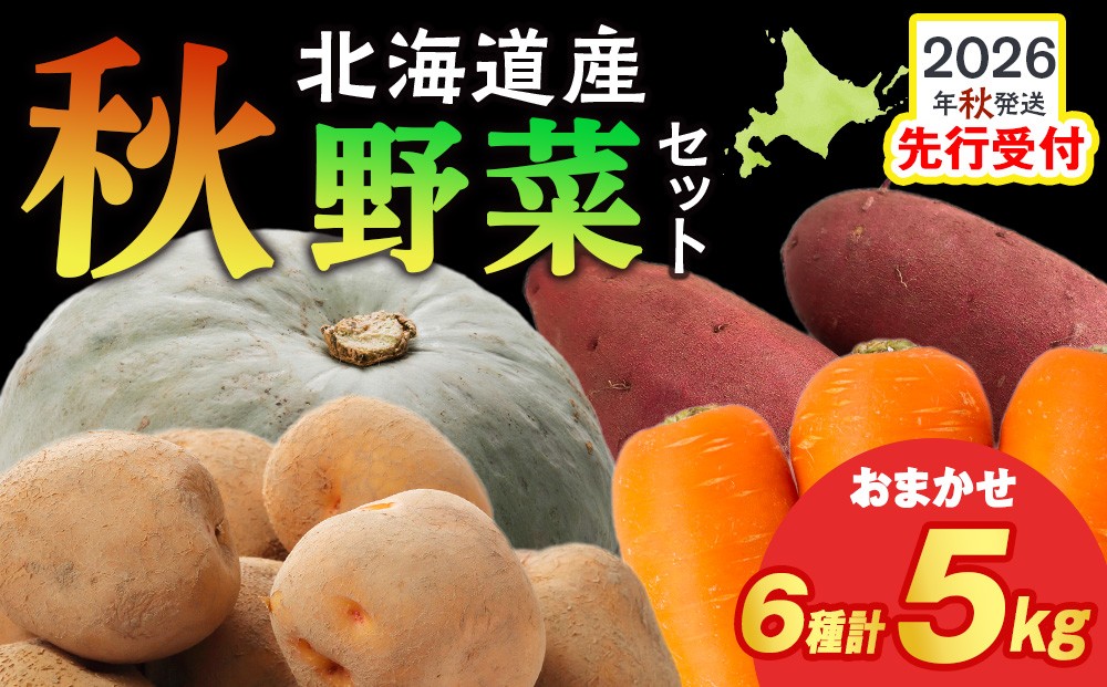 
                  【2026年10月上旬以降順次発送】秋野菜 詰め合わせ 6種 計5kg　サツマイモ・かぼちゃ・じゃがいも・にんじん・他おたのしみ秋野菜
                