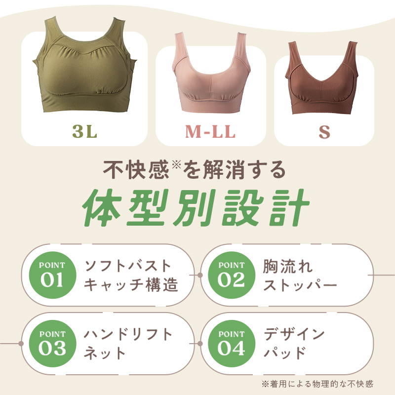 【単品】emmerday！ノンワイヤーブラ ブラジャー ブラ ナイトブラ 夜用 バストケア ノンワイヤー 補正下着 背肉 脇肉 補正 育乳【ブラウン・3Lサイズ】