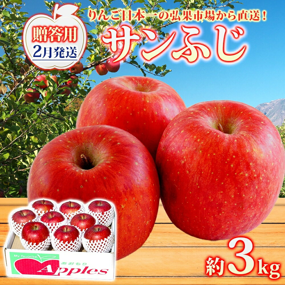 【ふるさと納税】【2月発送】 贈答用 サンふじ 約3kg りんご 林檎 リンゴ 果物 フルーツ くだもの 旬 青森県産 お取り寄せ 贈り物 プレゼント 人気 東北 名産 常温 産地直送 送料無料 青森県 西目屋村　お届け：2027年2月中