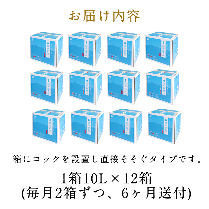 K-493 ＜定期便・全6回＞関平鉱泉水10L×2箱ずつお届け(計12箱)【関平鉱泉所】