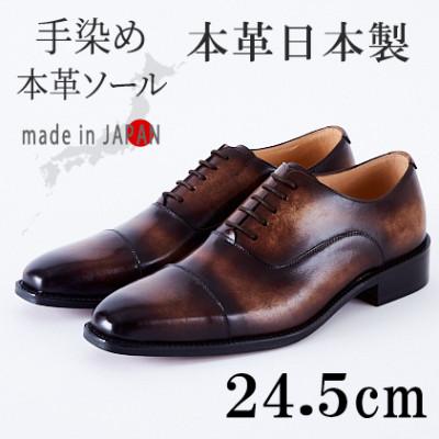 ふるさと納税 大和郡山市 革靴 内羽根ストレートチップ 手染めレザー 本革底 紐タイプ No.378 セピア 24.5cm