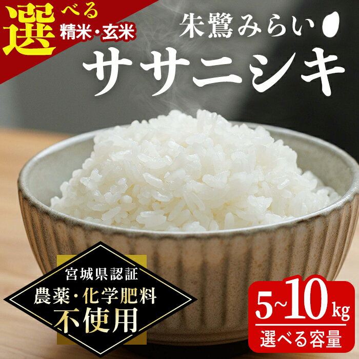 【ふるさと納税】＜宮城県認証 農薬・化学肥料不使用＞ササニシキ 5kg～10kg 選べる 容量 朱鷺みらい 精米 玄米 登米市産 お米 おこめ 米 コメ 白米 ご飯 ごはん おにぎり お弁当 ささにしき【オーガニックとめネットワーク】tm395・tm396・tm584・tm585