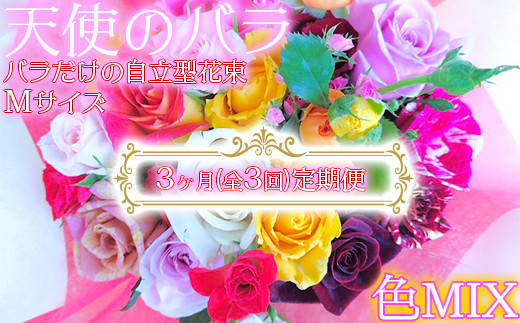 
                  【天使のバラ】全3回定期便 薔薇だけの自立型花束Mサイズ（色MIX）＜141-831_6＞
                