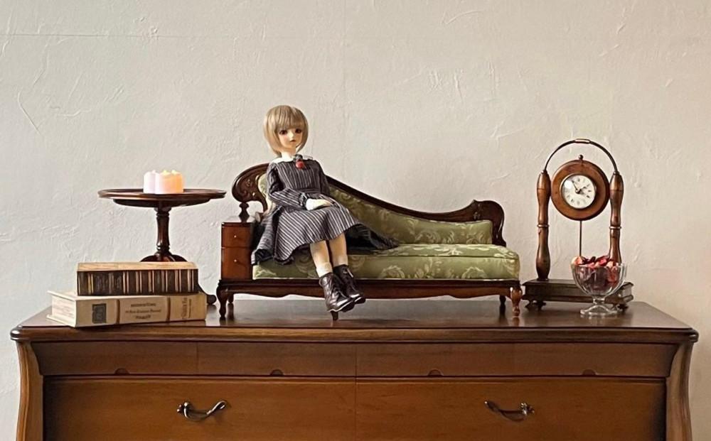 【ブラック（本体）×ピンク（クッション）】松永工房 Petit. Continue プティ・カウチ ミニチュア家具 1／3家具 ドール家具 ドール 40～60センチ対応 インテリア アンティーク（本体