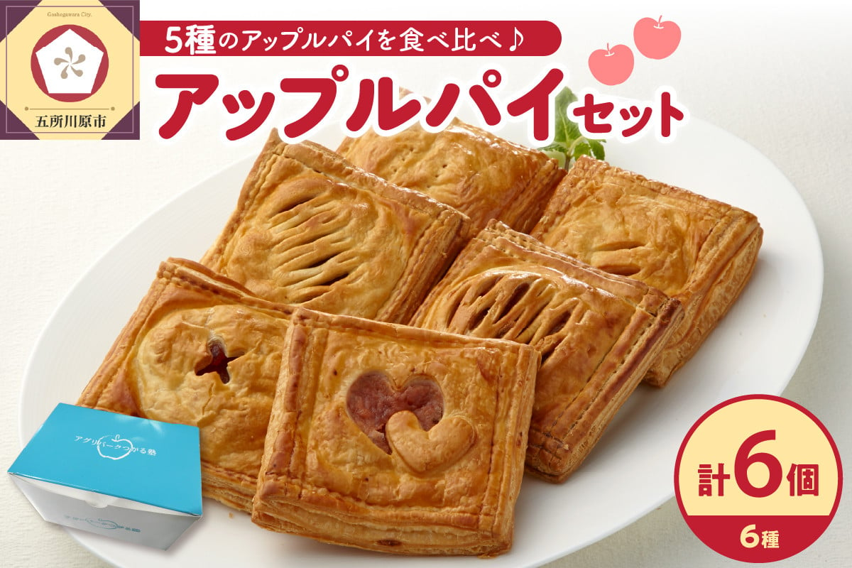 
            アップルパイ　6種 食べ比べ セット ( 6個 ) 【 個包装 青森 りんご 五所川原 アップル パイ 詰合せ 約10cm角 四角いアップルパイ 】
          