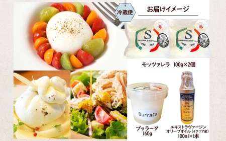 【ふるさと納税】フレッシュチーズ 2種 オリーブオイル セット モッツァレラ 100g 2個 ブッラータ 160g 1個 オリーブオイル 100ml チーズ おつまみ ピザ カプレーゼ 送料無料 神奈