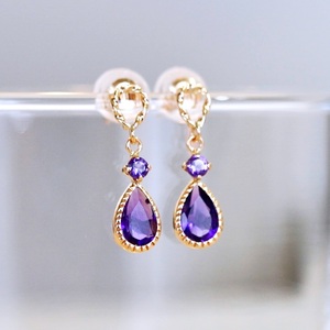 K10YG(10金) イエローゴールド 揺れる アメシスト アンティーク ピアス  保証書付  SR-2254 242-060-c