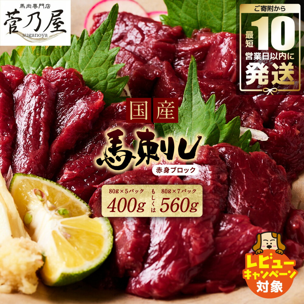 【ふるさと納税】★旅サラダで紹介されました★ 国産 馬刺しブロック400g～560g 【選べる内容量】 馬刺し専用タレ付き 国産 馬肉 馬刺し 赤身 生食 刺身 冷凍 菅乃屋 熊本 郷土料理 送料無料 10営業日以内発送 スピード発送 ＼レビューキャンペーン開催中！／