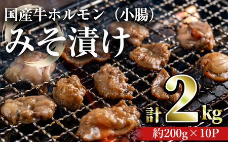 国産牛ホルモン（小腸）みそ漬け(計2kg・約200g×10パック) 牛肉 ホルモン みそ漬け【おきどき】A818-v01