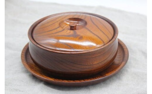 漆 7寸盆付 5.5寸菓子器 ケヤキ【ケヤキ材 摺り漆 国産天然木 おしゃれ プレゼント 記念 お祝い ふっくらとしたデザイン 木製食器 日用品 キッチン用品 木製 盆付き 神奈川県 小田原市 】