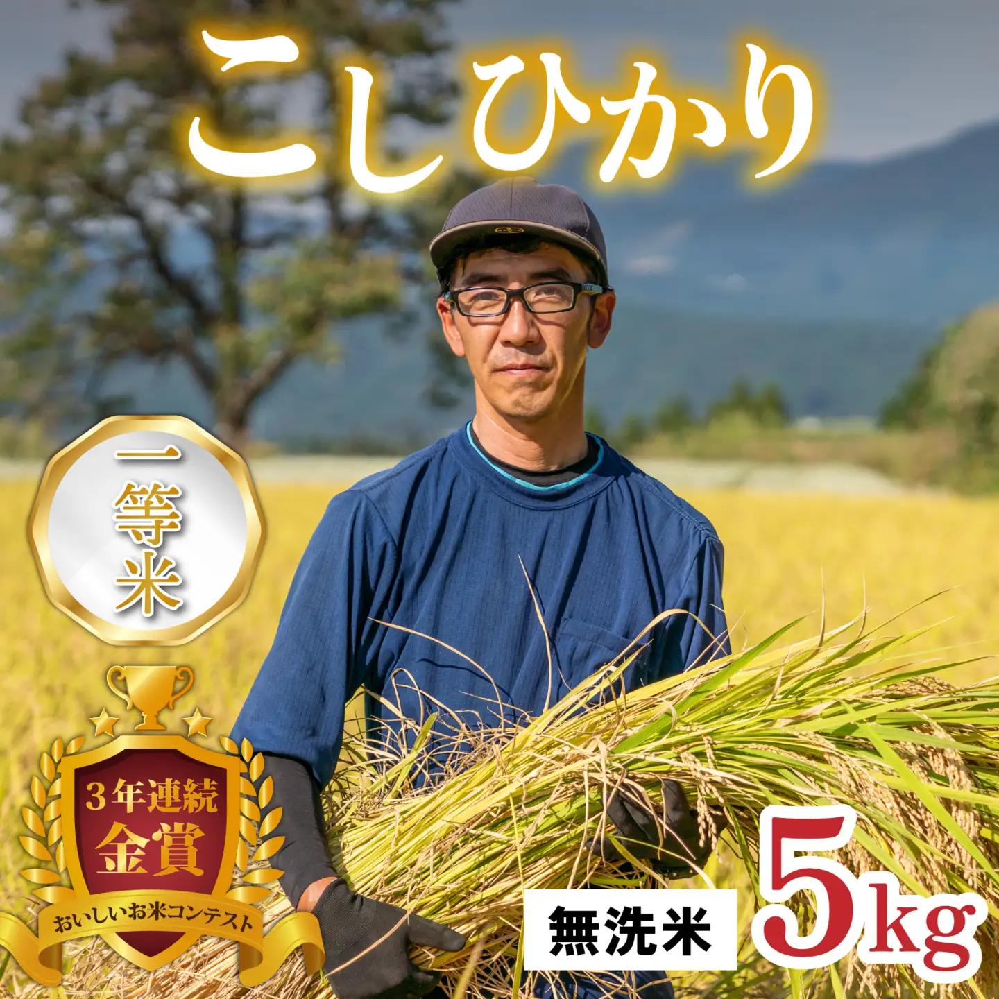 【令和8年産 新米】越前大野産 一等米 帰山農園の棚田育ちコシヒカリ 無洗米 5kg × 1袋