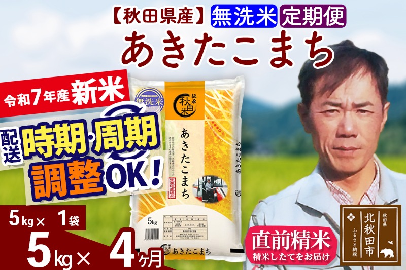 ※令和7年産 新米予約※《定期便4ヶ月》秋田県産 あきたこまち 5kg【無洗米】(5kg小分け袋) 2025年産 お届け時期選べる お届け周期調整可能 隔月に調整OK お米 みそらファーム|msrf-30304