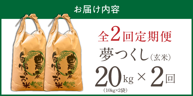 【定期便2回】【令和8年産 新米】福岡県産ブランド米夢つくし 玄米 20kg×2回 _ 【令和8年産 新米】 夢つくし 20kg 2回 定期便 福岡県産 久留米産 ブランド米 品種 艷やか 光沢 やわらかい 食感 米 ご飯 おにぎり 弁当 食品 お取り寄せ 福岡県 久留米市 送料無料 _Tk109-02