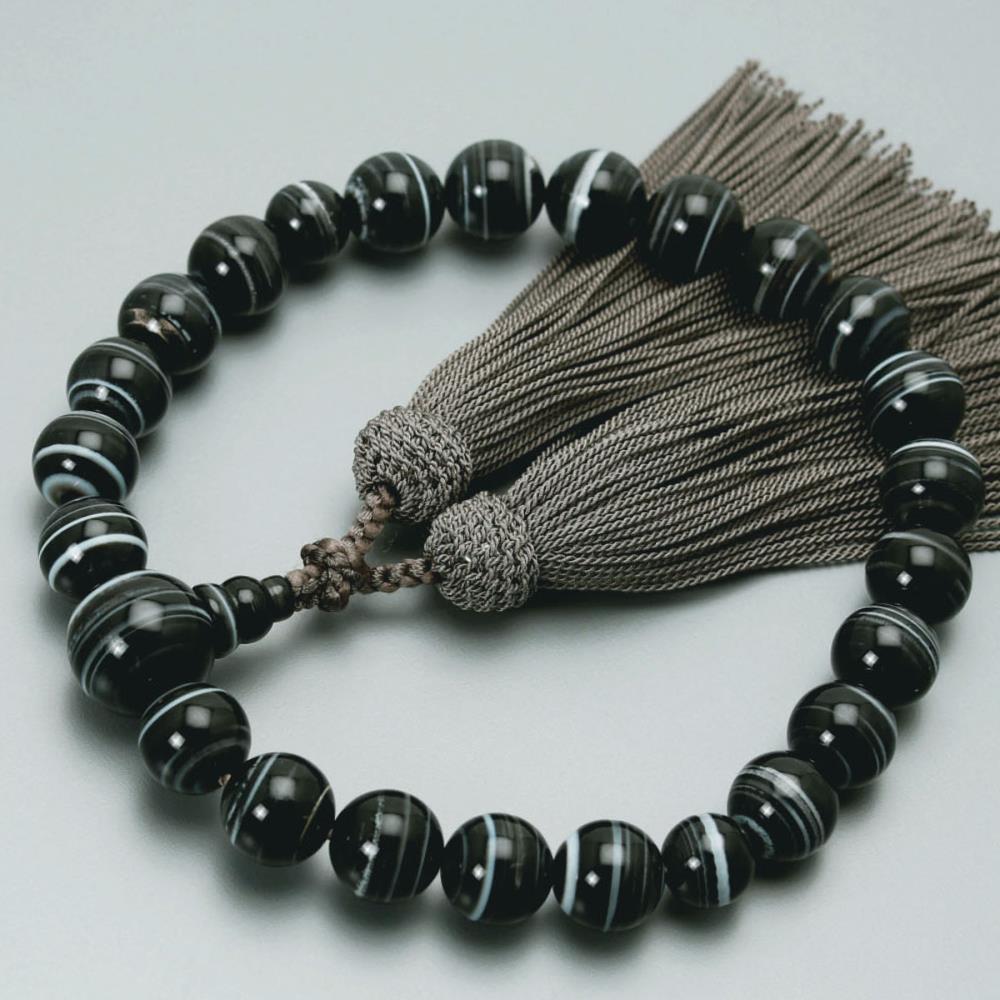 【京念珠】 黒縞メノウ 22玉 正絹頭房 | 土屋念珠店 男性用 メンズ 念珠 略式 京都府 京都市 京都