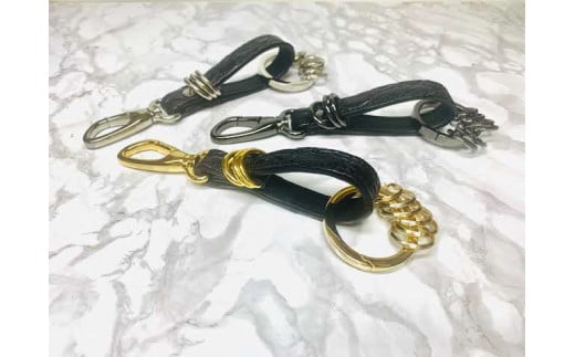 オリジナルデザイン・クロコダイル・キーホルダー「ブラック×シルバー」[足立ブランド認定企業] [0215]