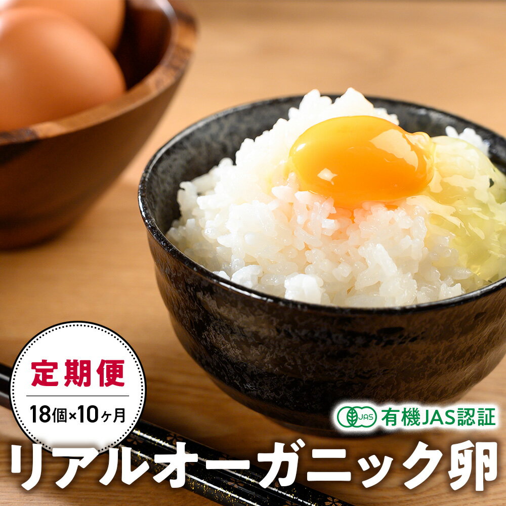 【ふるさと納税】【定期便】リアルオーガニック卵 18個×10ヶ月 卵 有機JAS認証 有機 平飼い たまご 生卵 鶏卵 山梨県甲斐市　 たまごかけご飯 オムレツ 卵料理 玉子焼き 目玉焼き 食材　(甲斐B-22)