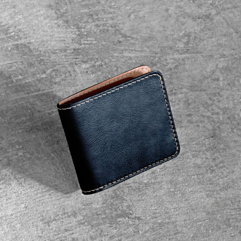 栃木レザー使用｜やわらか本革二つ折り財布｜Half wallet 02｜ブラック｜minca（全6色）