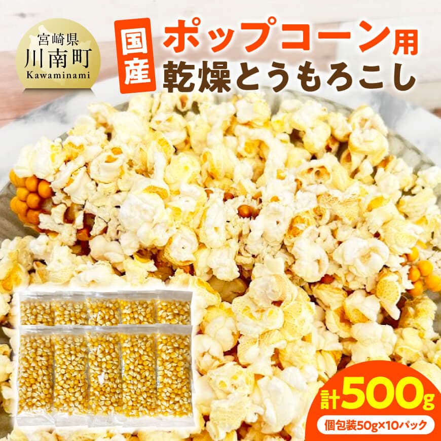 【ふるさと納税】国産ポップコーン用（乾燥とうもろこし）　500g（個包装50g×10パック） - 数量限定 期間限定 宮崎県産 とうもろこし トウモロコシ ポップコーン 送料無料 宮崎県 川南町 C07109