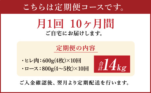 【定期便10ヶ月】熊本産 ステーキ用 あか牛 ヒレ ロース 合計14kg