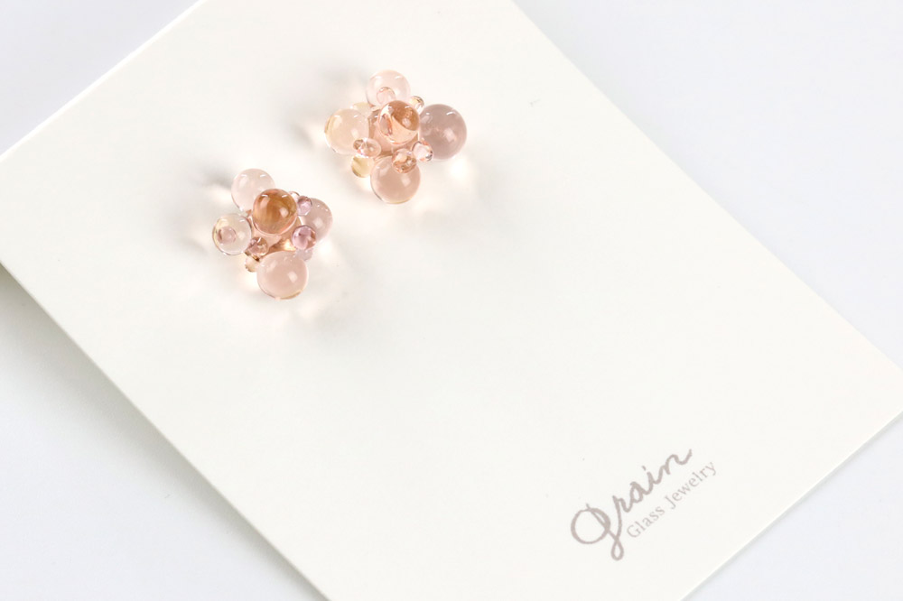 bubbleピアス 【ピンク】ガラスジュエリー Glass Jewelry grain アクセサリー 秋田