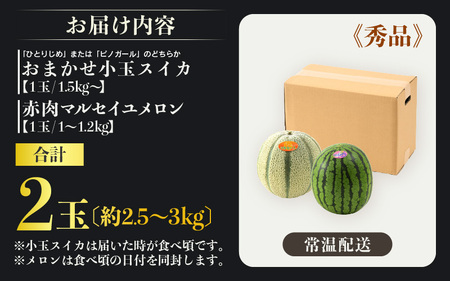 【先行予約】小玉スイカ・マルセイユメロン セット 計2玉入（約3kg～4kg）  秀品 ／ 果物 フルーツ 産地直送 ※2024年6月発送