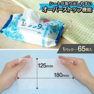 ノンアルコール ウエットシート 水99.9% アラクリーネ 65枚入り×8P×6復路 ( 合計 3120枚)