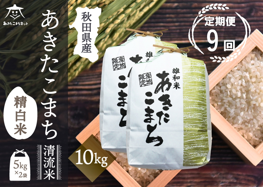
                  《定期便9ヶ月》あきたこまち 清流米 10kg(5kg×2袋)【白米】 秋田市雄和産 [秋田県産 あきたこまち お米 精米 定期便 10kg 10キロ 5kg袋]
                