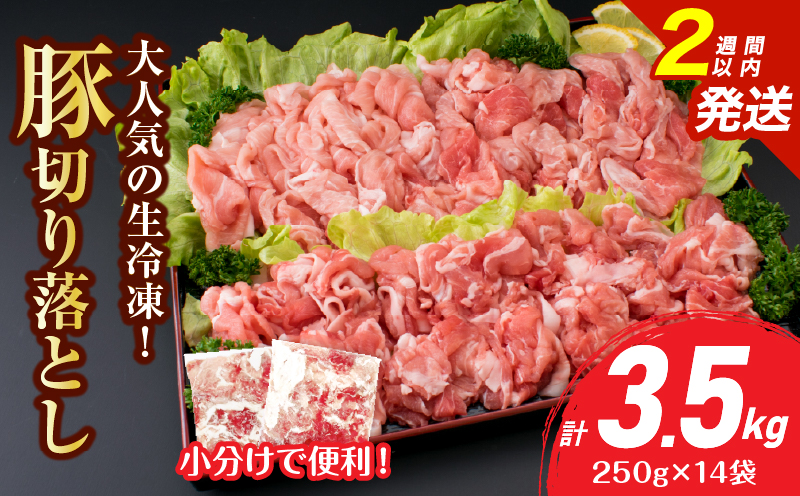 大人気 生冷凍 厳選 豚切り落とし 計3.5kg 国産 食品 豚肉 ぶた ポーク 小分け 個包装 真空パック 便利 大容量 生姜焼き 野菜炒め 豚汁 肉じゃが 豚丼 お弁当 おかず 晩ご飯 おすすめ 使い切りサイズ 万能食材 おすそ分け 宮崎県 日南市 送料無料_CB118-26-2W