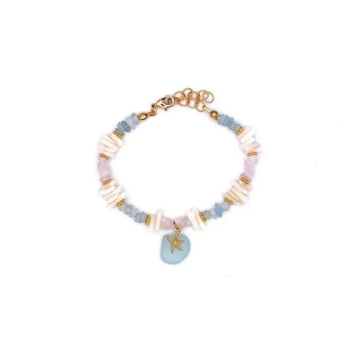 【ブレスレット＆ピアス】Lサイズ｜サンゴとシーグラスのアクセサリーセット