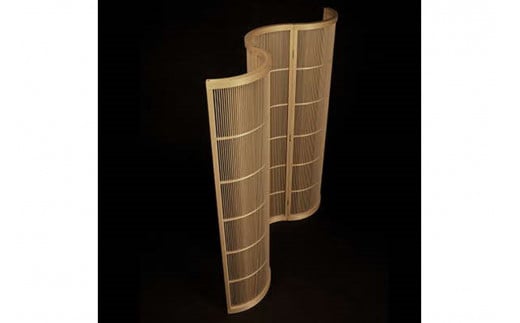 組子細工 衝立「波」 3連（国産ヒノキ）組子細工 組子 パーティション 工芸品 伝統工芸 木製 檜 曲げ組子【031_1773】