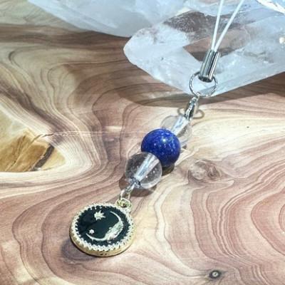 ふるさと納税 高石市 天然石ラピスラズリ×水晶ストラップ