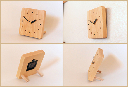 しかくい時計【ダボ】掛け時計／置き時計【ビーチ材使用・オイル仕上げ】手作り インテリア シンプル ナチュラル リビング 子供部屋 寝室 木製 ギフト プレゼント【89-7】