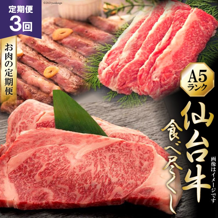 【ふるさと納税】3回 定期便 仙台牛食べ尽くしお肉の定期便 [気仙沼市物産振興協会 宮城県 気仙沼市 20565329] 肉 牛肉 和牛 黒毛和牛 3ヶ月