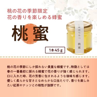 ふるさと納税 小牧市 桃畑で作った完熟非加熱はちみつ(45g×3個)桃蜜・新蜜・極み 食べ比べ[055A17] |  | 01