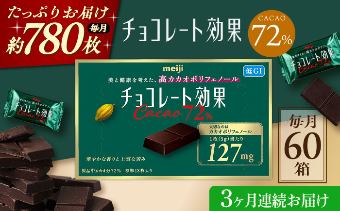 
            【全3回定期便/毎月お届け】明治チョコレート効果カカオ72％ 60箱 お菓子 おやつ チョコレート チョコ カカオ 高カカオ カカオ70％以上 70 以上 70％ 大容量 小分け 個包装 人気 定番 おすすめ 明治 大阪府高槻市/株式会社 丸正高木商店[AOAA042]
          