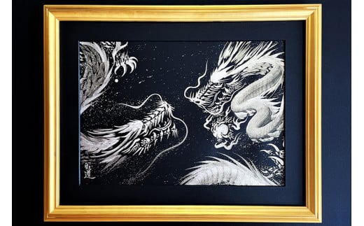 現代水墨画家 絵師白道 作 「一筆銀双龍」｜絵画 アート インテリア 手描き [0623]