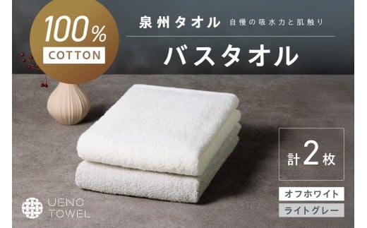 【泉州タオル】吸水力と肌触りが自慢のデイリーユースバスタオル オフホワイト・ライトグレー 2枚【配送不可地域：北海道・沖縄・離島】 タオル バスタオル 日用品 泉州タオル タオルセット デイリーユース 【039E-107】