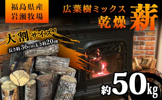 【1月発送】大割サイズ！福島県産「乾燥薪」50kg F6Q-248