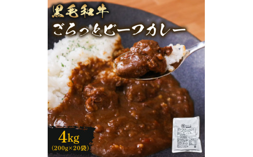 訳あり 黒毛和牛 レトルト カレー 200g×20袋 4kg パウチ レトルトカレー 牛肉 ビーフカレー 和牛 簡易包装 温めるだけ 簡単調理 時短 レンジ 湯煎 常温 備蓄 家庭用 たっぷり 200g カレーうどん カレーライス お取り寄せ 大阪府 松原市