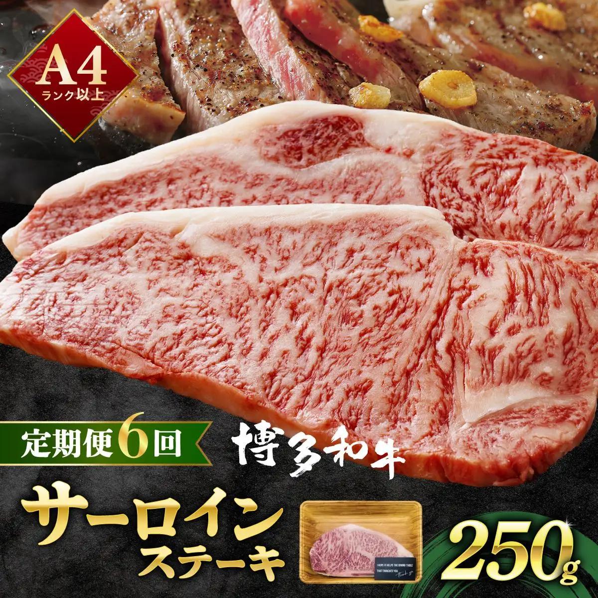 寄附額改定↓ ＜定期便・全6回＞A4ランク以上！博多和牛 サーロインステーキ 250g×1枚|霜降り牛肉 黒毛和牛 国産 肉 ブランド牛 ブランド和牛 和牛 希少部位 冷凍 送料無料 那珂川市 福岡県