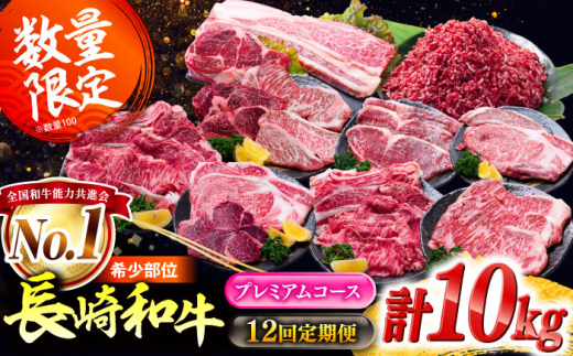 【12回定期便】希少部位 長崎和牛 バラエティ定期便 プレミアムコース 計10kg / バラエティセット 牛肉 定期便 国産 / サーロイン もも カルビ ロース 焼き肉 すき焼き リブロースステーキ しゃぶしゃぶ 牛ミンチ ヒレ リブロース トモサンカク / 南島原市 / 水田精肉店 [SDZ044]