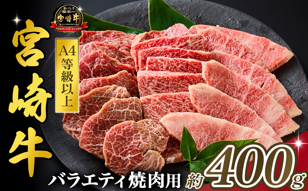 
            【西ノ原牧場直送】大人気！A4等級以上宮崎牛バラエティ焼肉用 400g（国産 国産牛 肉 牛肉 宮崎牛 黒毛和牛 お肉 ロース 焼肉 内閣総理大臣賞4大会連続受賞 特別提供）
          