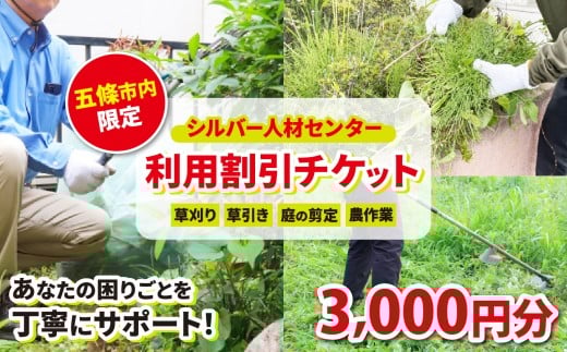 シルバー人材センター利用割引チケット 3000円 | 草刈り 掃除 プレゼント サービス 代行 建物 敷地 実家 自宅 除草 報告 写真 奈良県 五條市