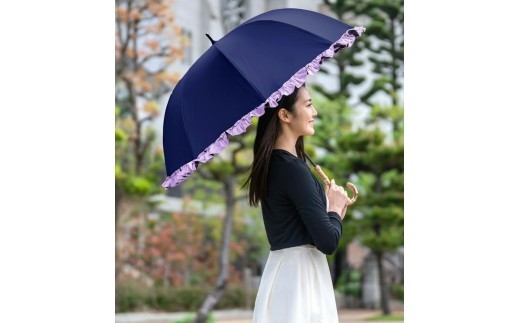 ロサブラン【日傘】ラージ フリル【60cm】 【ネイビー×ラベンダー】 | 100％ 完全遮光 晴雨兼用 Rose blanc 傘 カサ uvカット 遮光 遮熱 涼感 紫外線対策 1級遮光 ファッション レディース メンズ ファッション おしゃれ 小物 ギフト プレゼント 母の日