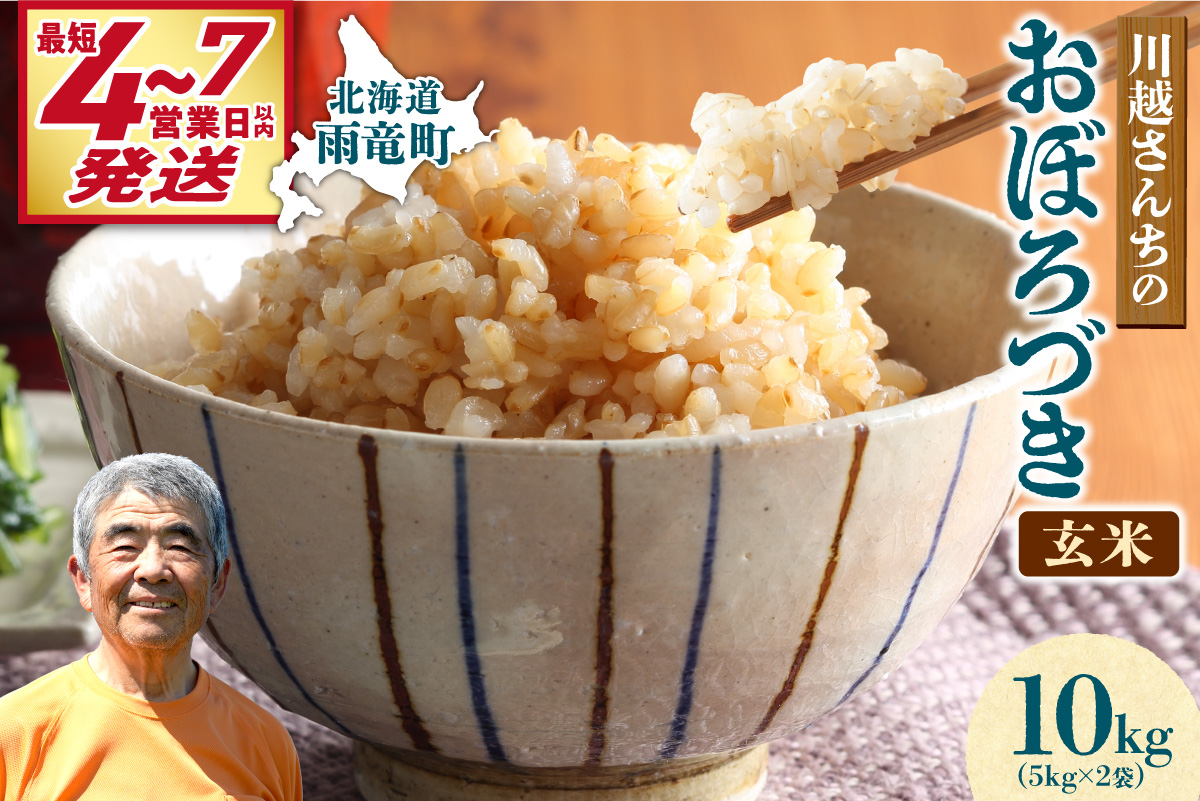 【最短4～7営業日発送】令和7年産 川越さんちの おぼろづき 玄米 10kg (5kg×2袋) 雨竜産 おぼろづき 玄米  10kg お米 おにぎり お弁当 お取り寄せ 北海道 雨竜町