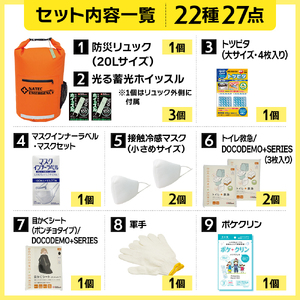 防災士監修 防災グッズ 女性と子ども用 セット 27点 防水 多機能リュック 20L 携帯トイレ 清潔用品 ランタン 生理用品 メイク落とし ヘアブラシ 圧縮袋 クッキー 非常用持ち出し袋 防災 防災