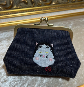 動物愛護がま口ポーチ おかめにゃん インディゴ[BGBE004] ポーチ 可愛い